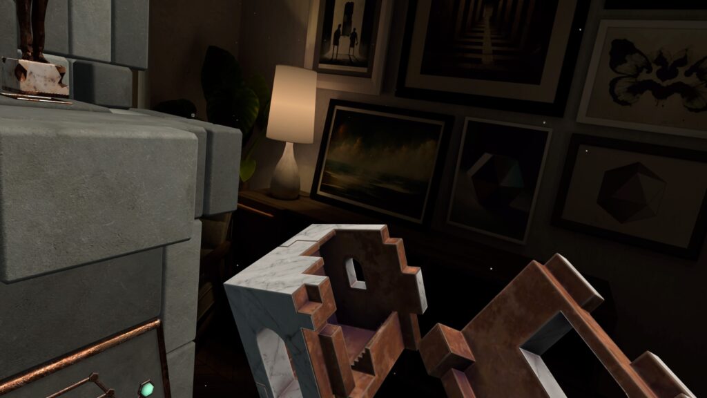 Screenshot von Infinite Inside: Das Wohnzimmer und Puzzleteile, teilweise schon zusammengefügt.