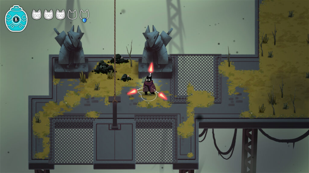 Screenshot von Crypt Custodian mit Fuchsstatuen.