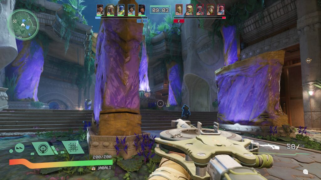 Screenshot zu Concord mit Steinformationen in der Arena.