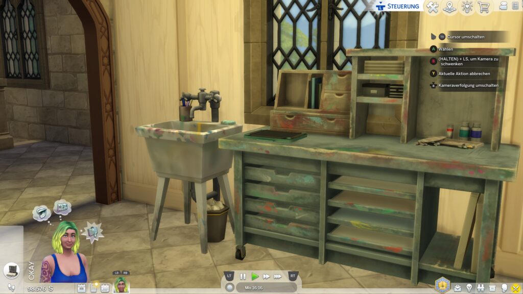 Tisch mit viel Stauraum und Waschbecken aus dem Sims 4 Atelier-Set.