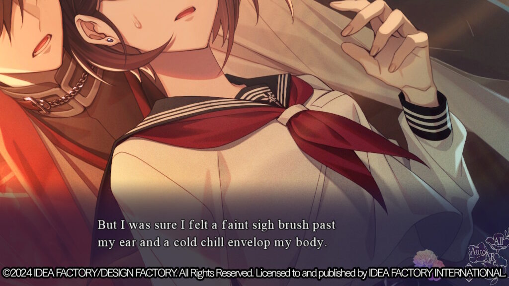 Screenshot: "But I was sure i felt a faint sigh brush past my ear and a cold chill envelop my body."