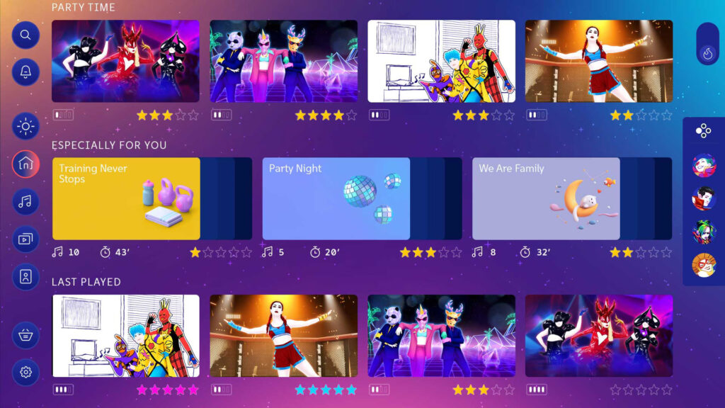 Eine Auswahl an Songs und Playlists im Menü von Just Dance 2025.