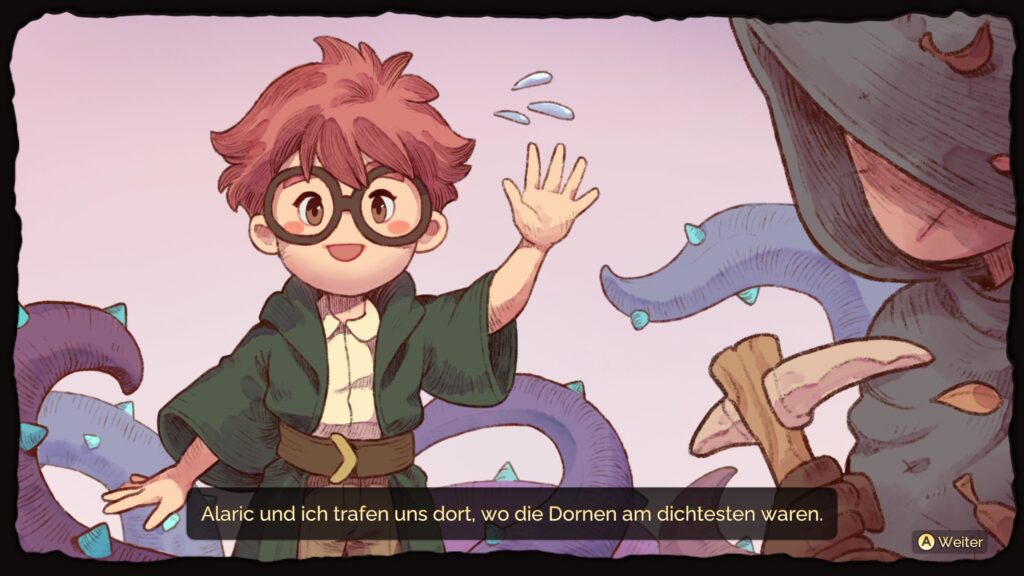 Fae Farm-Screenshot: "Alaric und ich trafen uns dort, wo die Dornen am dichtesten waren."
