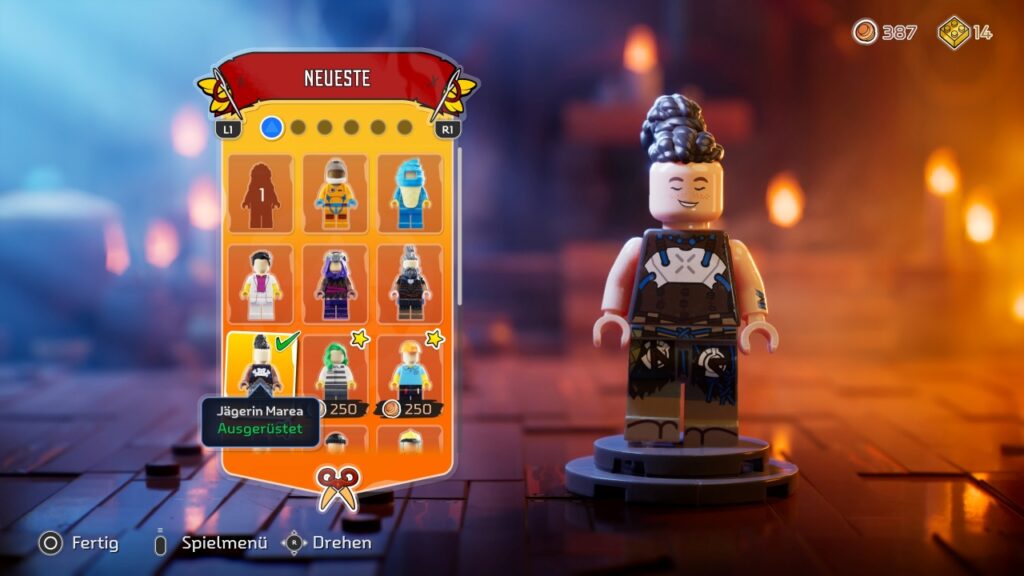 Ein Outfit in Lego Horizon Adventures, das an Marea aus Horizon Zero Dawn angelehnt ist.