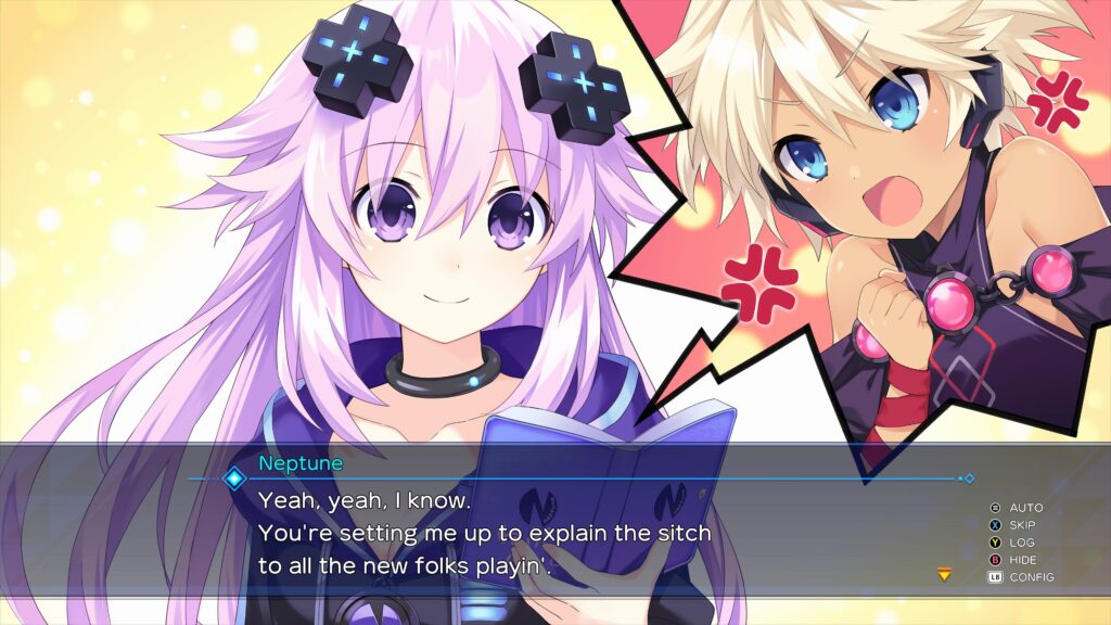 Screenshot Neptunia GameMaker: Neptune: "Yeah, yeah, I know. You're setting me up to explain the sitch to all the new folks playin'."