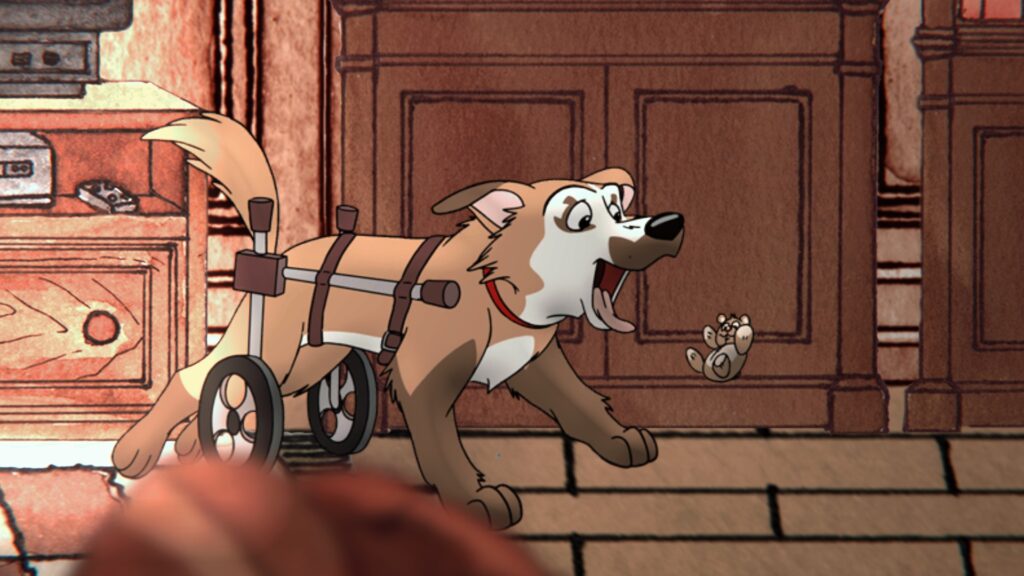 Ein Hund freut sich über das Spielzeug, das Moka ihm gebracht hat.
