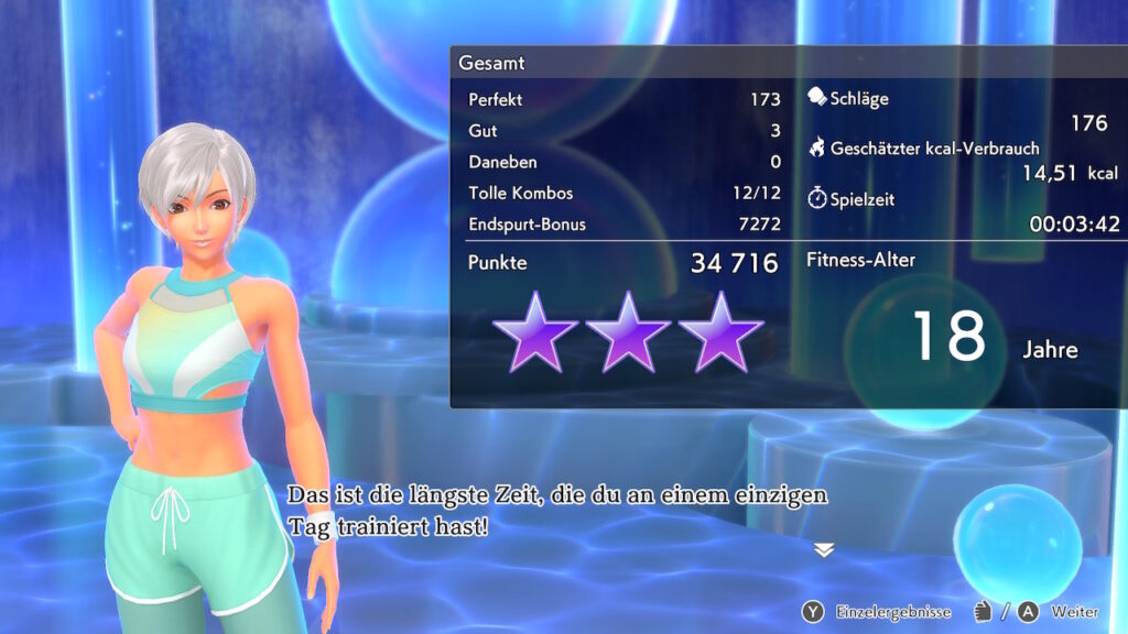 Endstatistik nach einem täglichen Workout in Fitness Boxing 3.