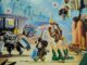 Boxart des Legosets mit Aloy und Varl im Kampf gegen Panzerwanderer und Sägezahn.