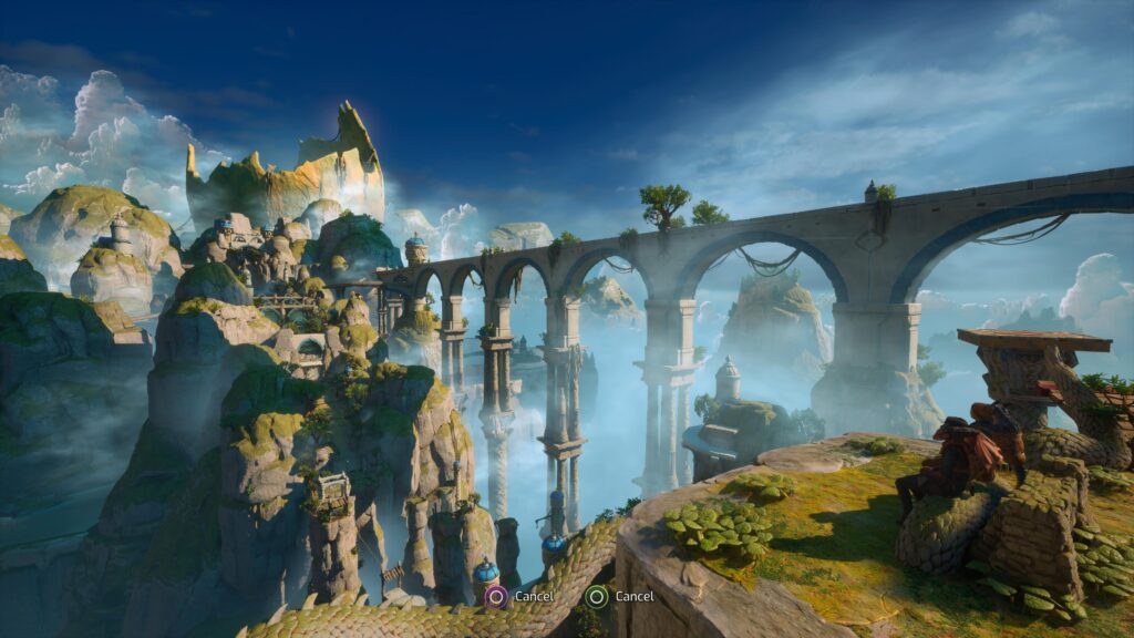 Screenshot aus Split Fiction. Darstellung einer Landschaft einer Fantasie-Welt.
