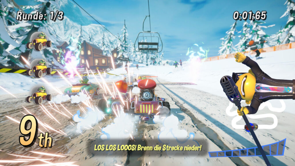 The moderator moderates a start of a race in Hot Rod Mayhem
