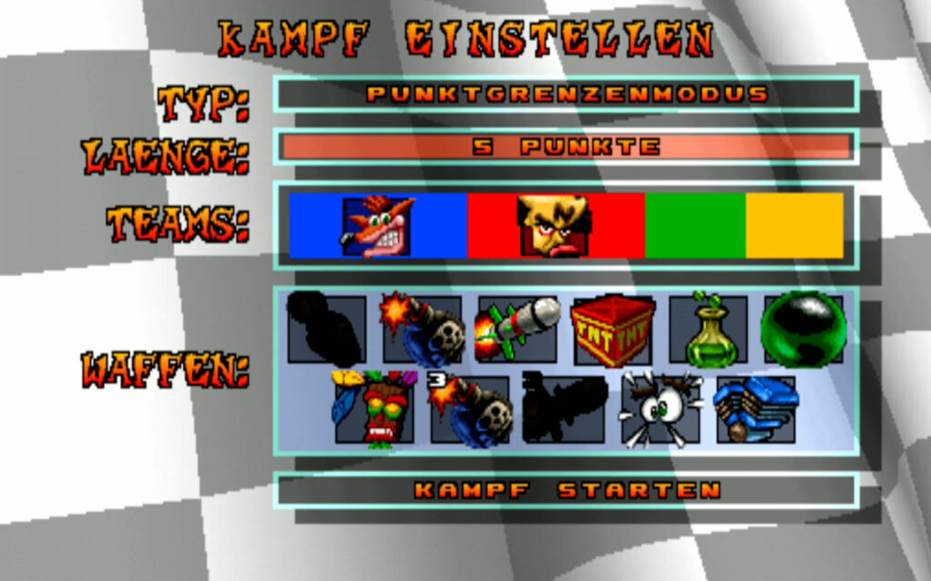 Einstellungen im Kampf-Modus von Crash Team Racing