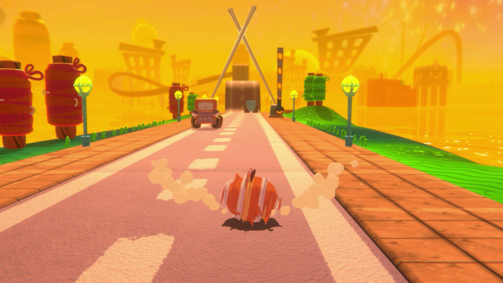 Bubsy in Bubsy 4D in seiner Kugelform.