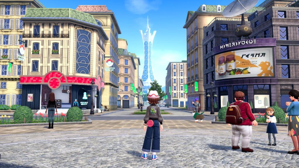Blick auf eine Straße mit dem Illumina-Turm am Ende der Straße.