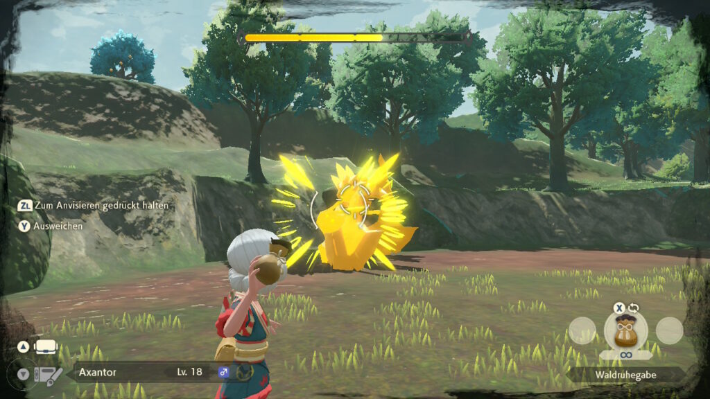 Spielfigur zielt auf ein aufgebrachtes Axantor.