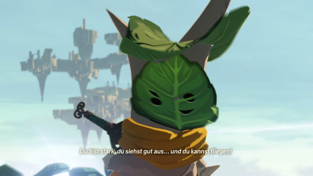 Screenshot aus Chronik der Versiegelung. Calamo: "Du bist stark, du siehst gut aus ... und du kannst fliegen!"