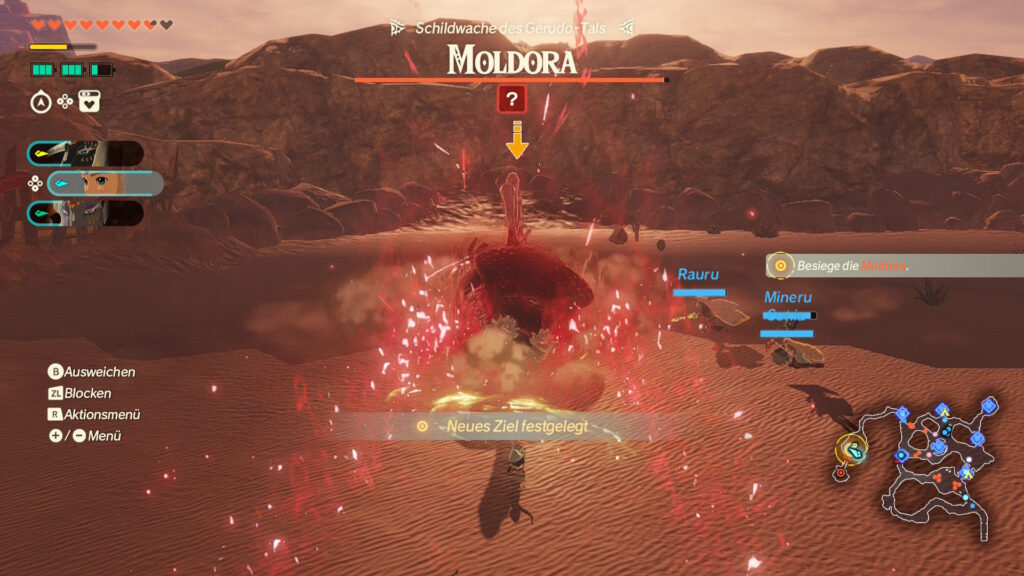 Zelda im Kampf gegen eine Moldora.