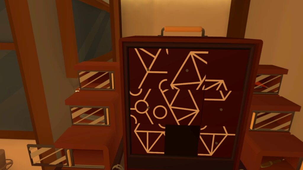 Ein Rätsel mit verschiebbaren Quadraten in einem Quadrat von 3x3 Quadraten mit einer einzelnen Lücke. Nicht alle Quadrate können angefasst werden.