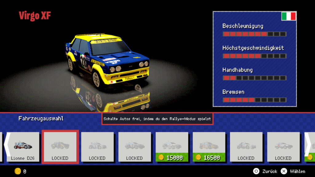 Fahrezug Auswahl in Old School Rally