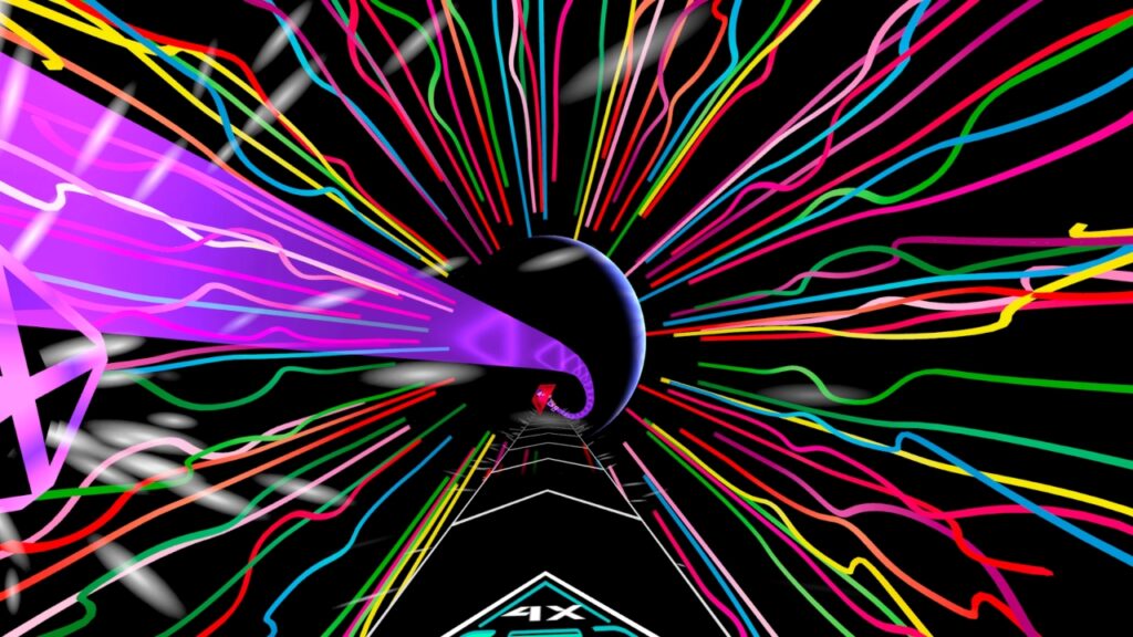 Krumme Linien in verschiedenen Farben zeigen zur Bildschirmmitte.