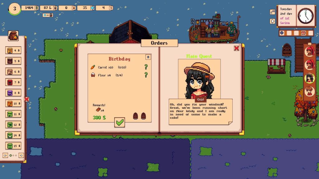 Einer von Enids frühen Aufträgen. Karotten und Mehl für einen Geburtstag.