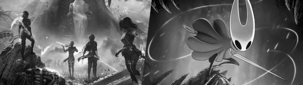 Clair Obscure Expedition 33 und Hollow Knight Silksong in grau