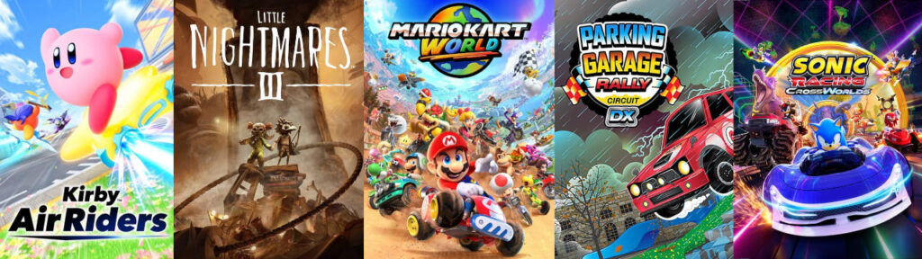 Meine Nominierten für GOTY 2025: Kirby Air Riders, Little Nightmares III, Mario Kart World, Parking Garage Rally Circuit DX, Sonic Racing CrossWorlds