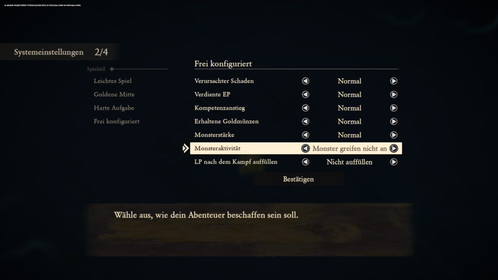 Screenshot Systemeinstellungen für Schwierigkeit in Dragon Quest VII Reimagined.