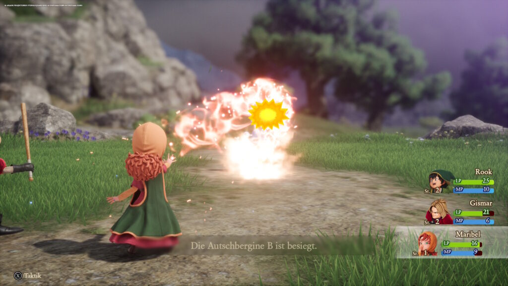 Kampfbildschirm Dragon Quest VII Reimagined. Maribel setzt Fauch ein.