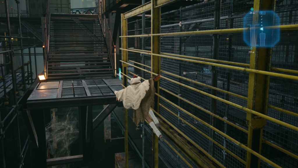 Yuffie rennt an einer Wand entlang.