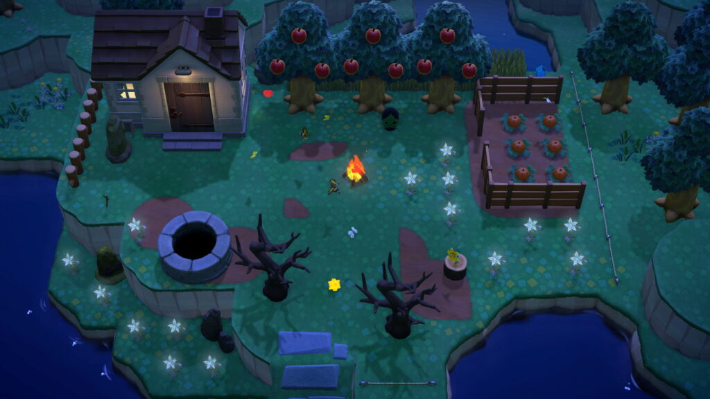 Blick von oben auf den Garten. Hinten links das Jubiläumshaus.