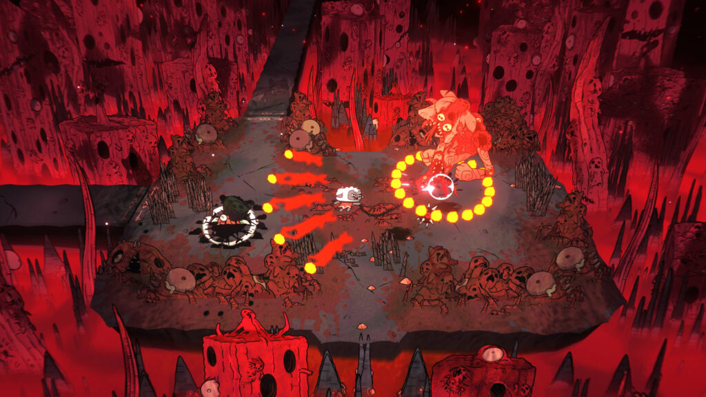 Screenshot von einem Kampf aus Cult of the Lamb: Woolhaven