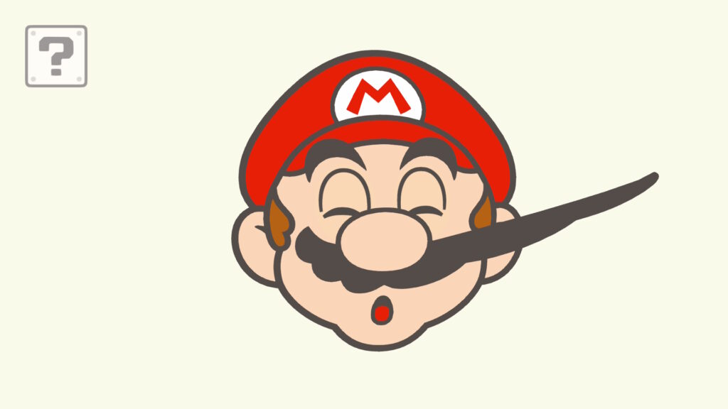 Screenshot Hello, Mario! bei dem an Marios Bart gezogen wird