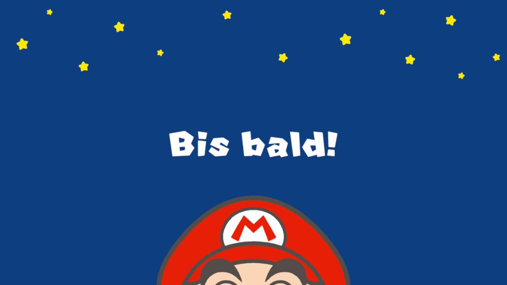 Auf dem Bildschirm steht "Bis bald!", darunter ist sind nur noch Marios Mütze und Augenbrauen zu sehen.
