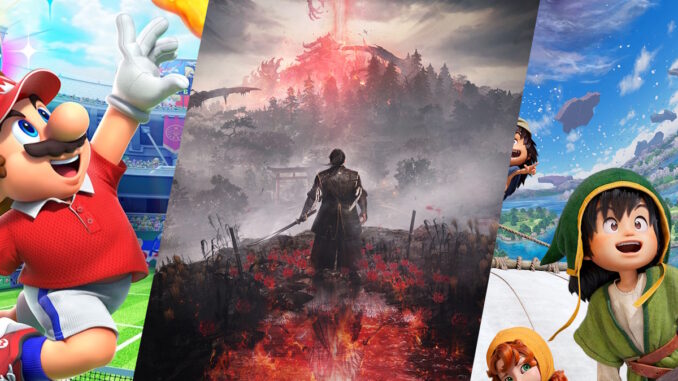 Montage für Most Wanted Februar 2026. Von links nach rechts: Mario Tennis Fever, Nioh 3, Dragon Quest VII Reimagined