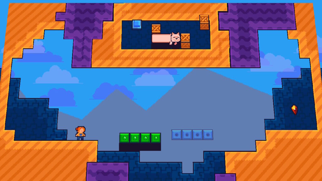 Level in 1 CatLine mit von Theo schiebbaren Kisten, Schaltern und dadurch aktivierbaren Blöcken