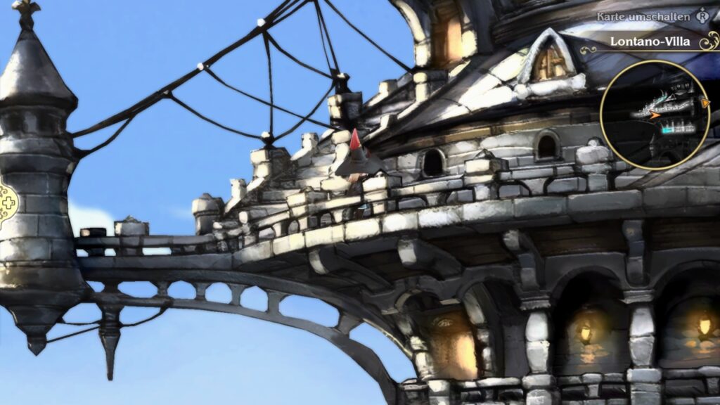 Einer der Dungeons hat einen Zwischengang nach draußen, daher Blick auf das Gebäude aus der Ferne.