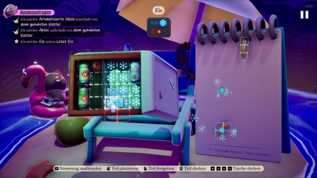 Level in Pakinpaks. Ein Teil der Tasche ist mit Eisflocken hinterlegt, um zu zeigen, dass dieser Bereich gekühlt wird.