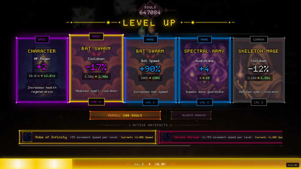 Screenshot zum Levelup Bildschirm aus Codex Mortis