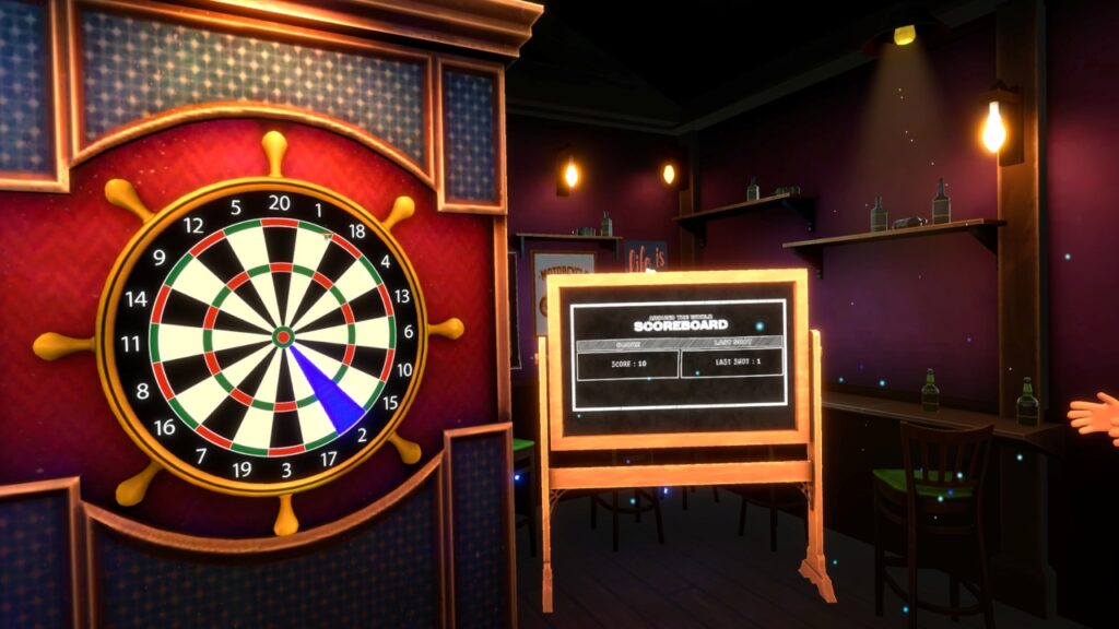 Blick auf das Scoreboard in Around the World mit 10 Punkten und letztem Treffer auf 1.