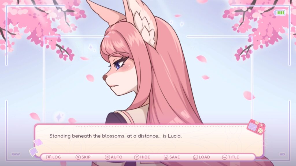 CGI von Lucia durch die Kamera mit Blick von hinten auf ihr Seitprofil.