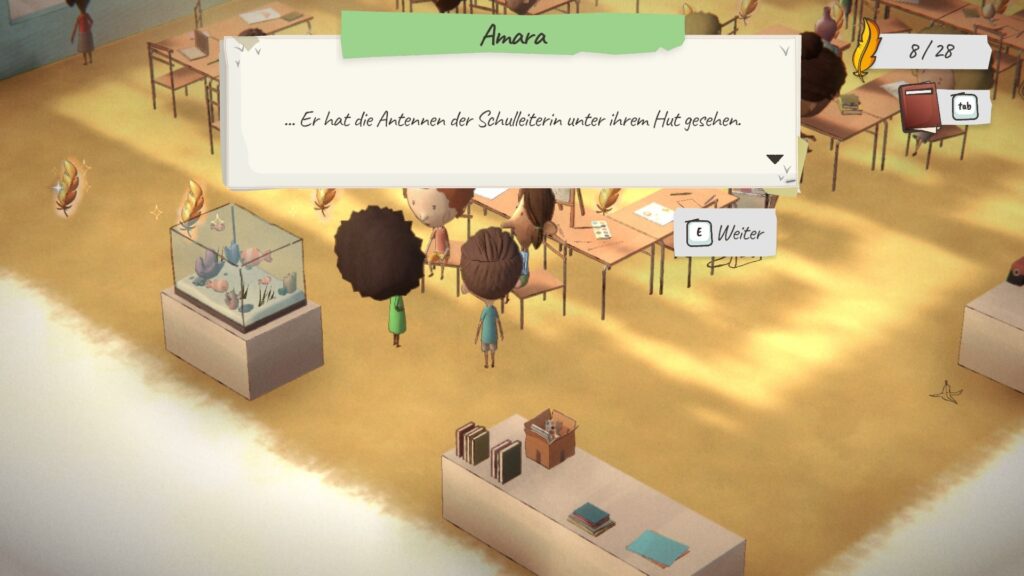 Amara: "... Er hat die Antennen der Schulleiterin unter ihrem Hut gesehen."