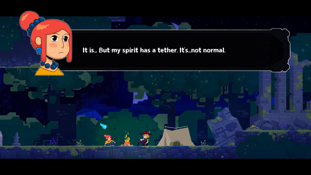 Ein Screenshot zu TetherGeist, der eine Dialogszene zeigt. 