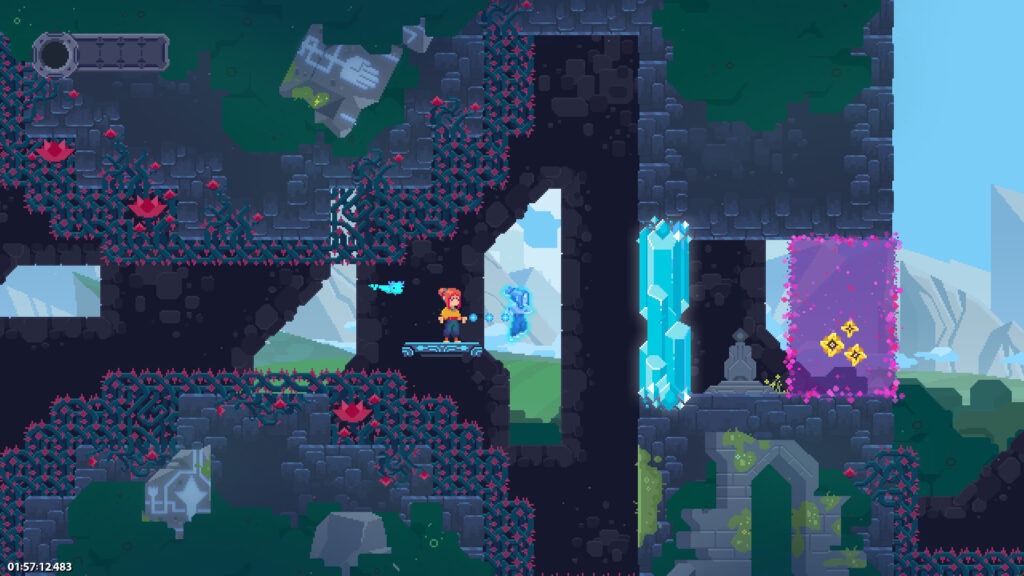 Screenshot zu TetherGeist, der eine Plattforming-Sequenz zeigt.