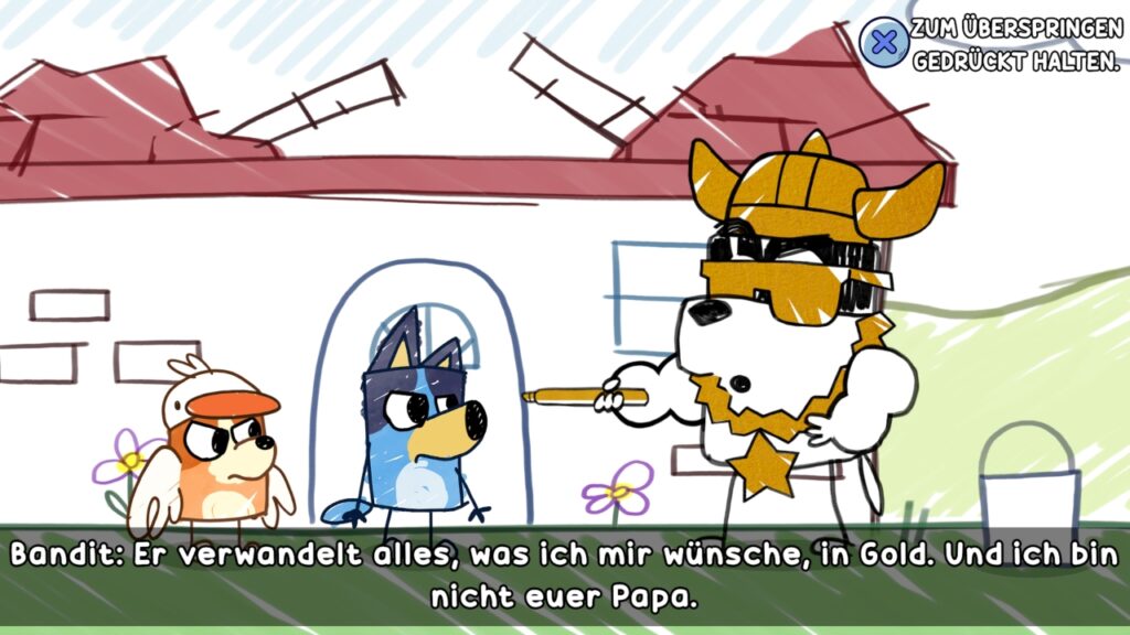 Bandit mit Goldstift in der Hand: "Er verwandelt alles, was ich mir wünsche, in Gold. Und ich bin nicht euer Papa."