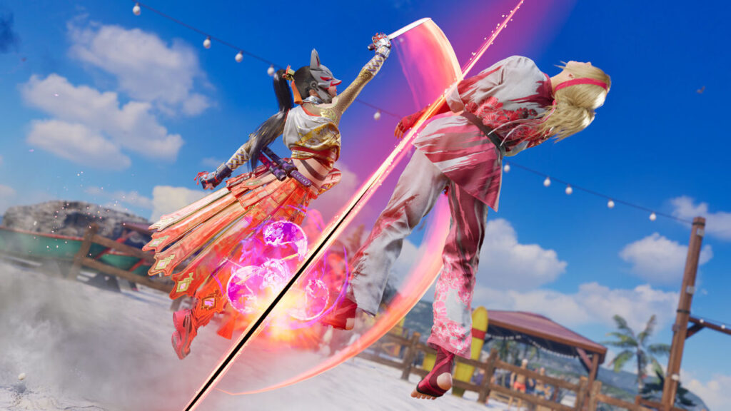 Kunimitsu führt einer Uppercut mit Messer gegen Lidia aus
