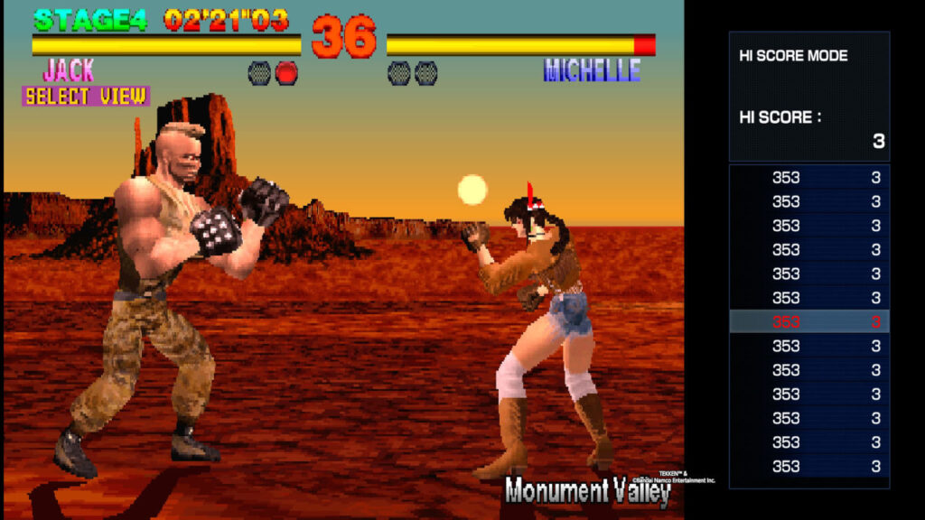 Jack gegen Michelle im Hi Score Mode von Arcade Archives 2 Tekken