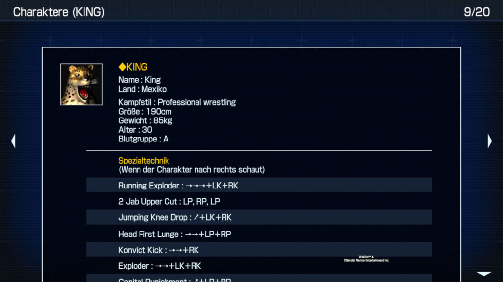 Informationen und Move-Liste von King