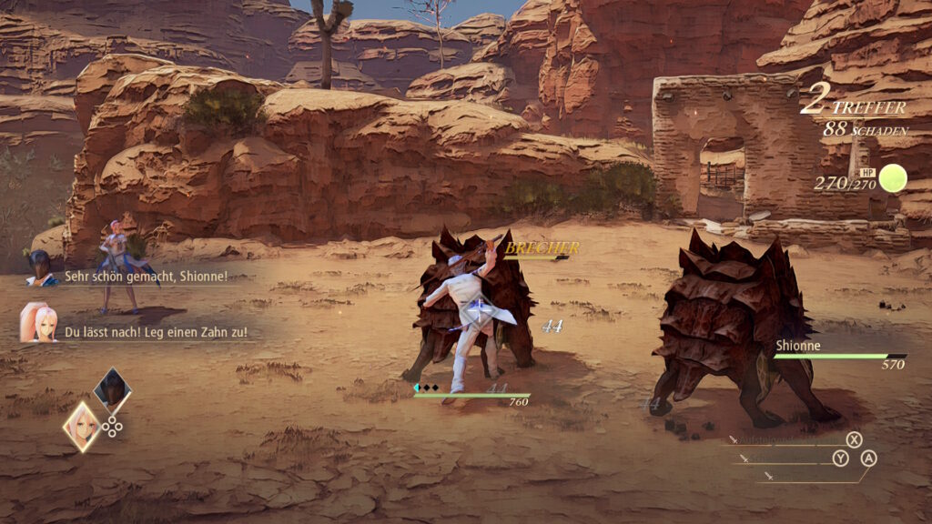 Kampf in Tales of Arise, zu Beginn noch nur mit Shionne und Alphen.