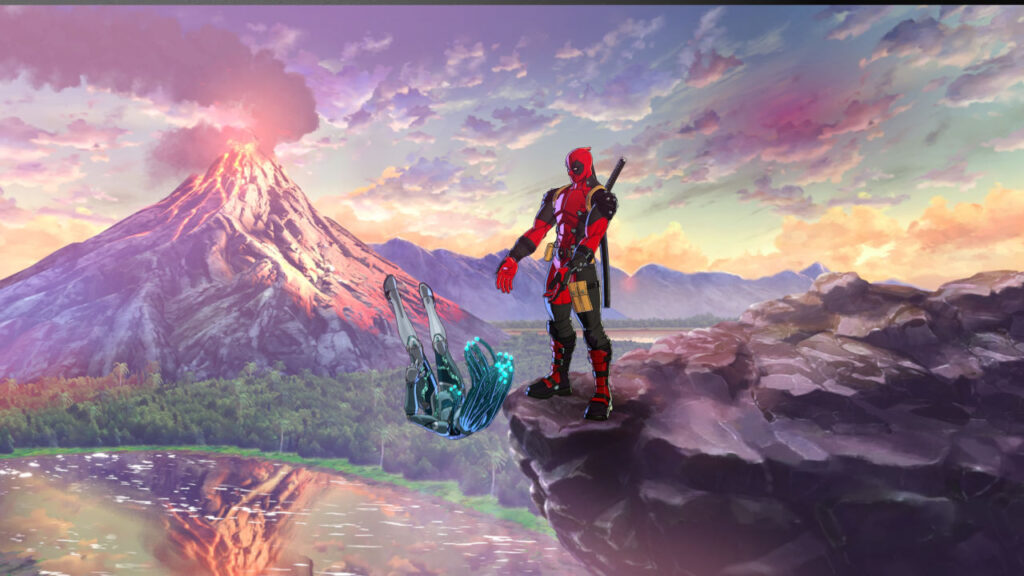 Eine Stelle aus einem Super Move von Deadpool, welche Tekken parodiert. Deadpool wirft seinen Gegner eine Schluht runter.