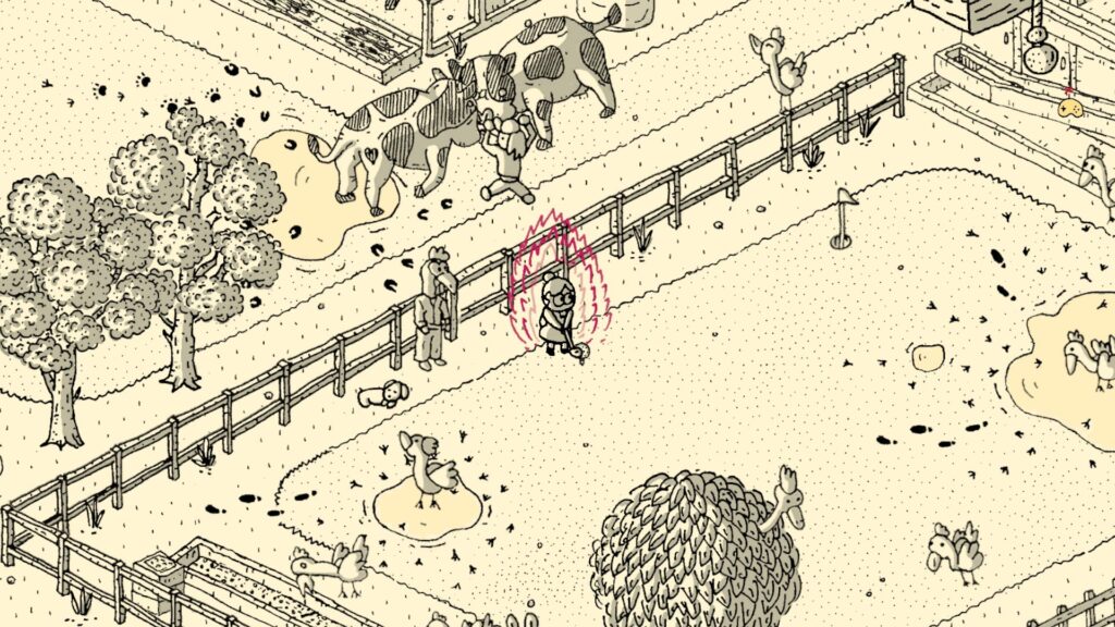 Minigolf-Minispiel in Finding Polka. Rote Flammen umgeben Frendy und geben an, wie stark ihr Schlag aufgeladen ist.
